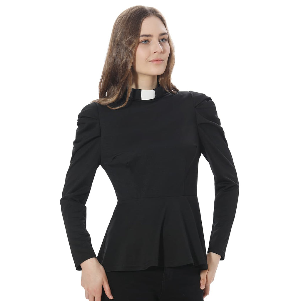 Blessume Ruffled-Hem & Slim-Fit Clergy Summer Blouse