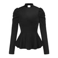 Blessume Women's Long Sleeve Peplum Clergy Shirt with Puff Shoulders
