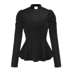 Blessume Women's Long Sleeve Peplum Clergy Shirt with Puff Shoulders