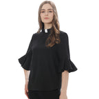 Blessume Women's 3/4 Ruffle Sleeve Clergy Blouse Tab-Collar Shirt