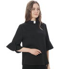 Blessume Women's 3/4 Ruffle Sleeve Clergy Blouse Tab-Collar Shirt