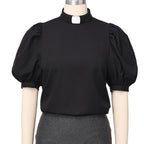 Blessume Lantern-Sleeved Clergy Tab-Collar Blouse