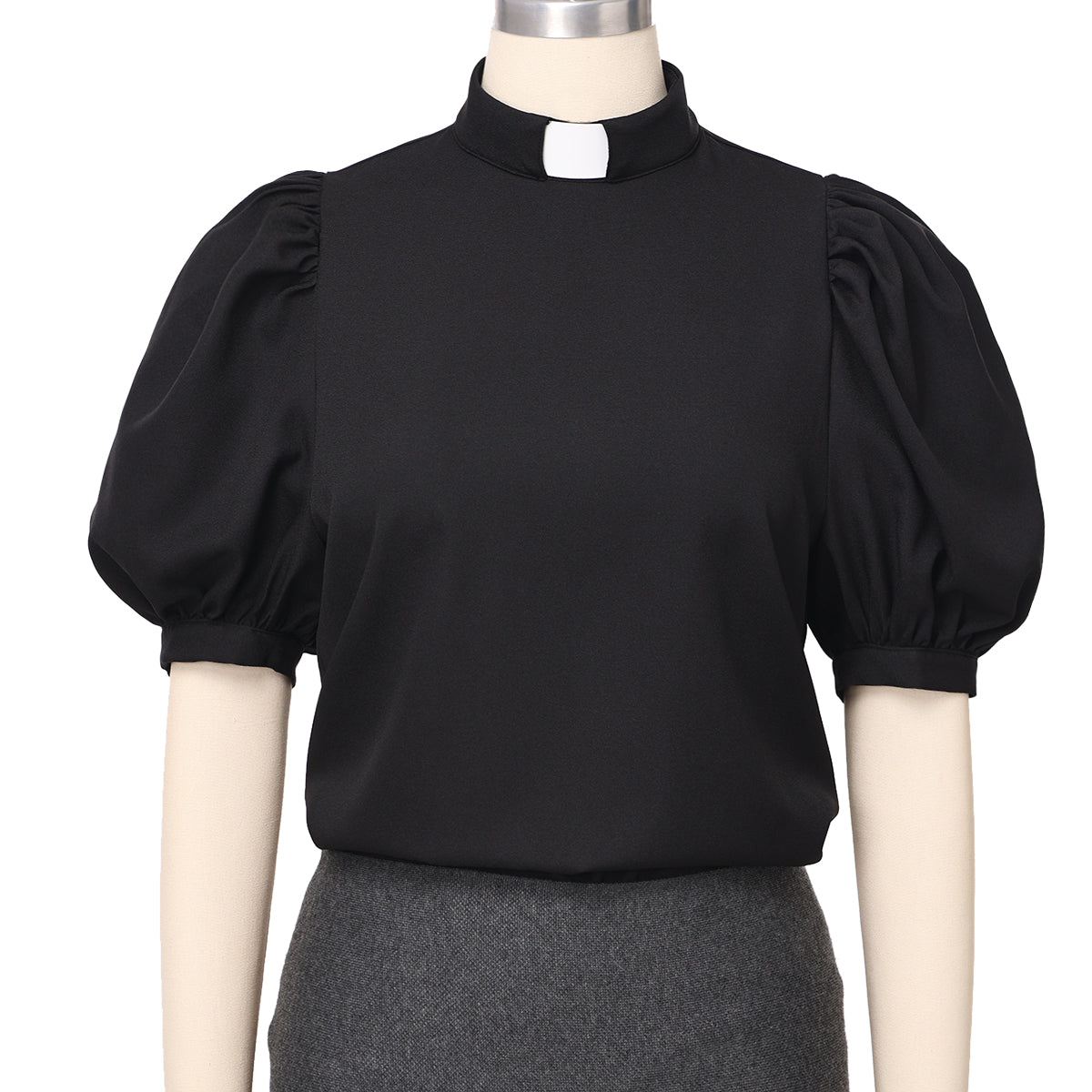 Blessume Lantern-Sleeved Clergy Tab-Collar Blouse
