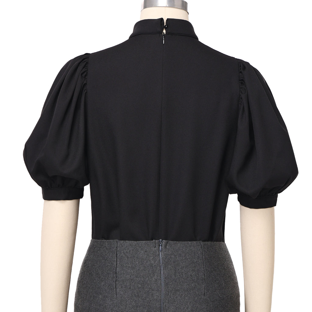 Blessume Lantern-Sleeved Clergy Tab-Collar Blouse