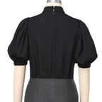 Blessume Lantern-Sleeved Clergy Tab-Collar Blouse