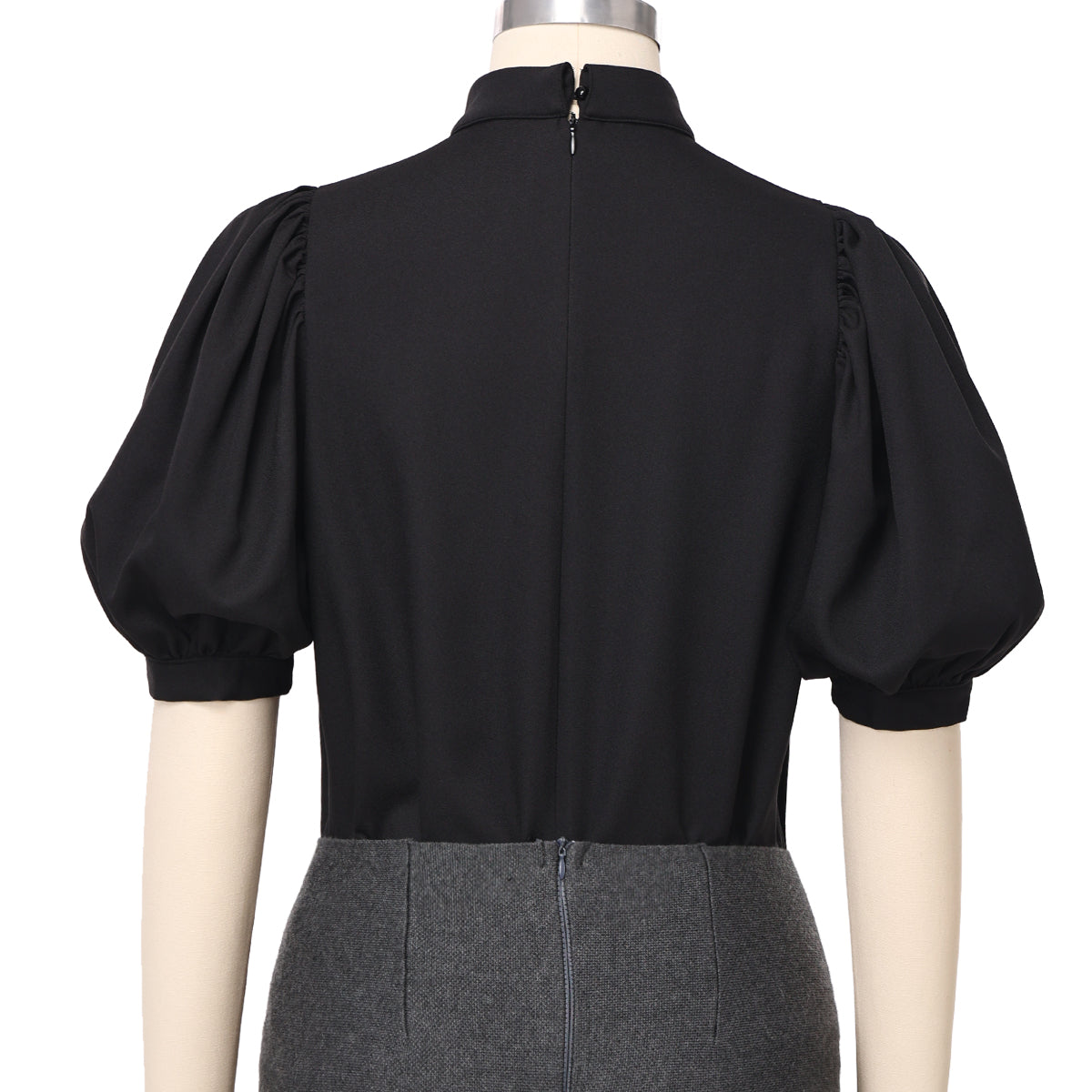Blessume Lantern-Sleeved Clergy Tab-Collar Blouse