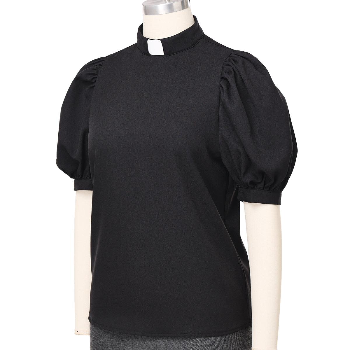 Blessume Lantern-Sleeved Clergy Tab-Collar Blouse