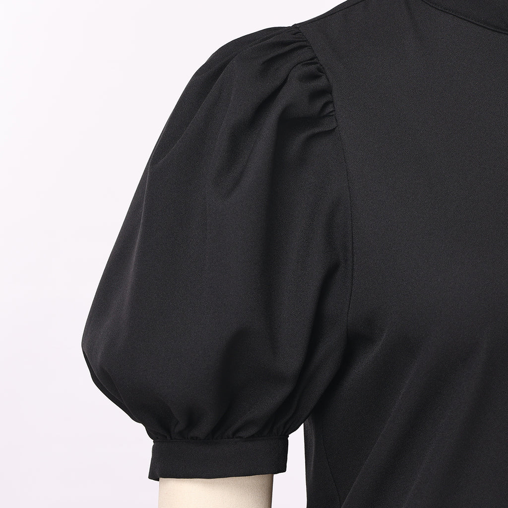 Blessume Lantern-Sleeved Clergy Tab-Collar Blouse