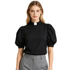 Blessume Lantern-Sleeved Clergy Tab-Collar Blouse