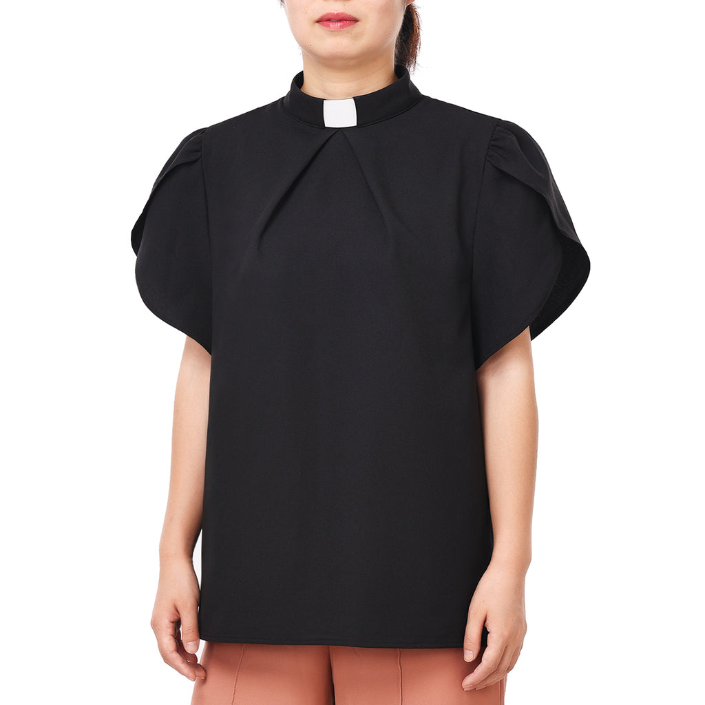 Blessume Front Pleated & Petal Sleeve Clergy Blouse