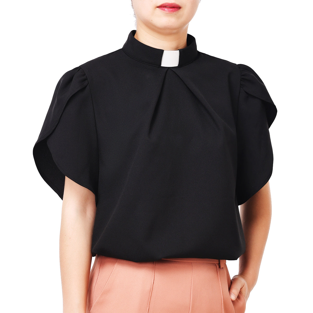 Blessume Front Pleated & Petal Sleeve Clergy Blouse
