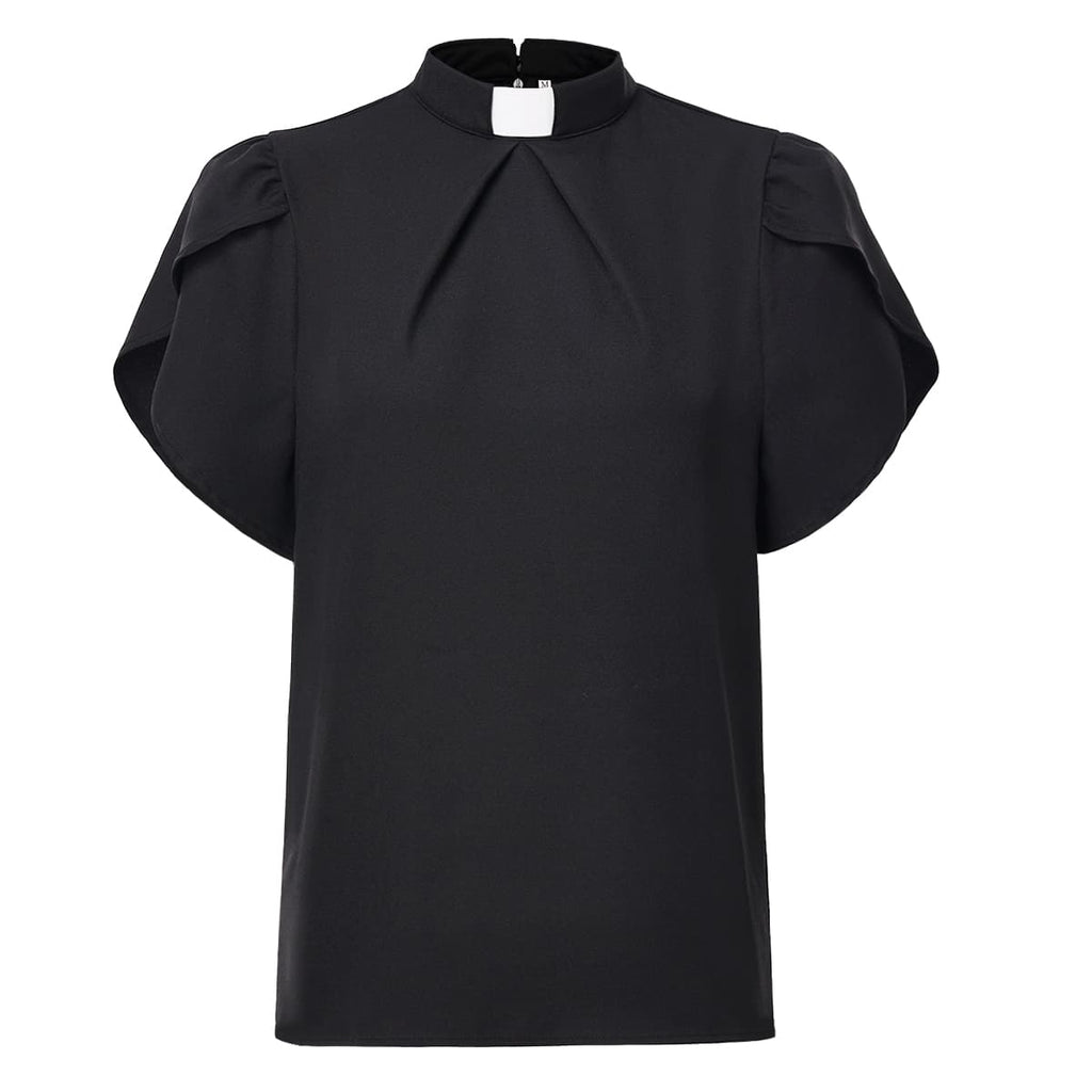 Blessume Front Pleated & Petal Sleeve Clergy Blouse