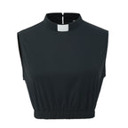 Blessume Women's Sleeveless Clergy Crop Top Shirt with Tab Collar