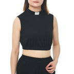 Blessume Women's Sleeveless Clergy Crop Top Shirt with Tab Collar