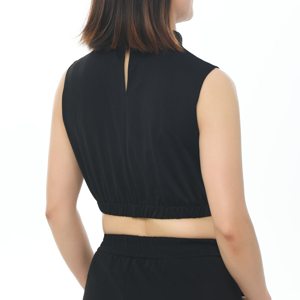 Blessume Women's Sleeveless Clergy Crop Top Shirt with Tab Collar