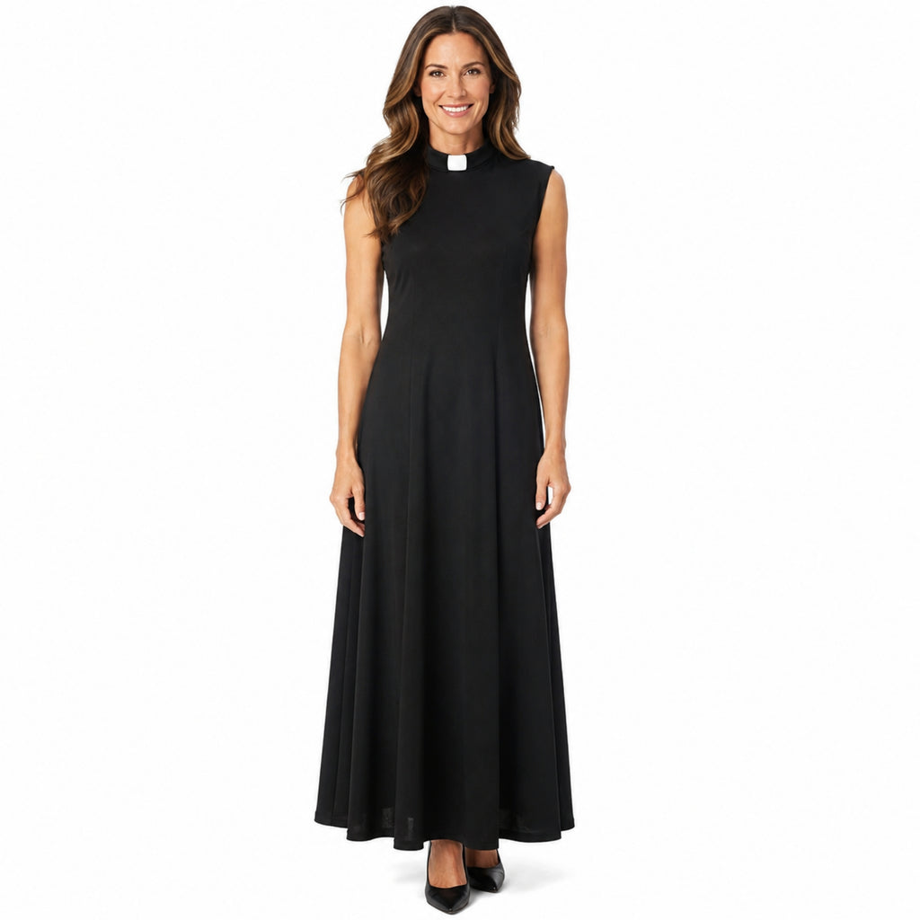 Blessume Women's Sleeveless Clergy Maxi Dress with Tab Collar