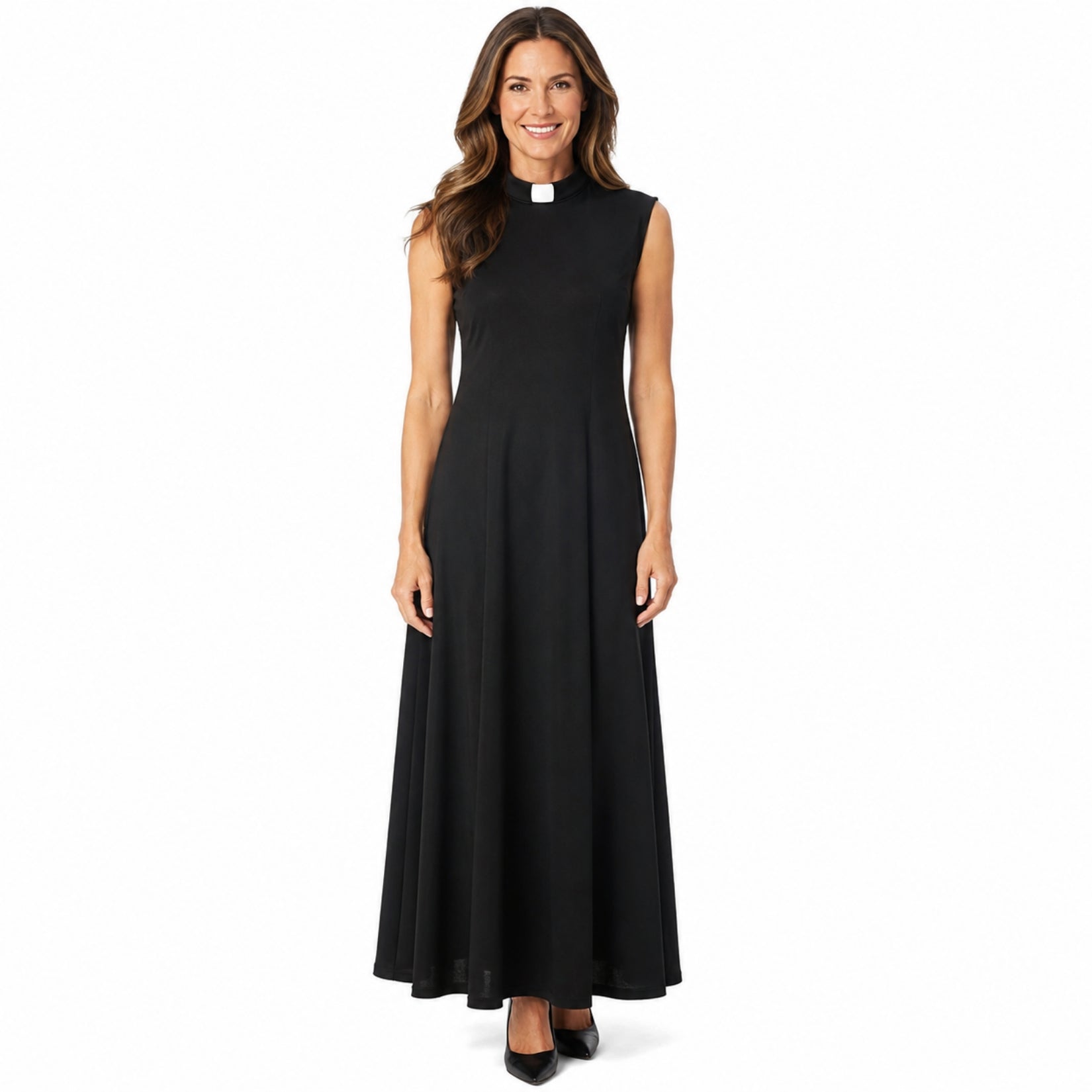 Blessume Women's Sleeveless Clergy Maxi Dress with Tab Collar